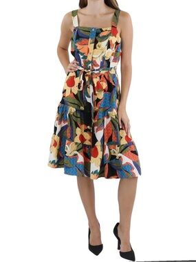 Tahari ASL Multicolor Floral Maxi Dress - Red, Blue, Yellow, Green, Cream